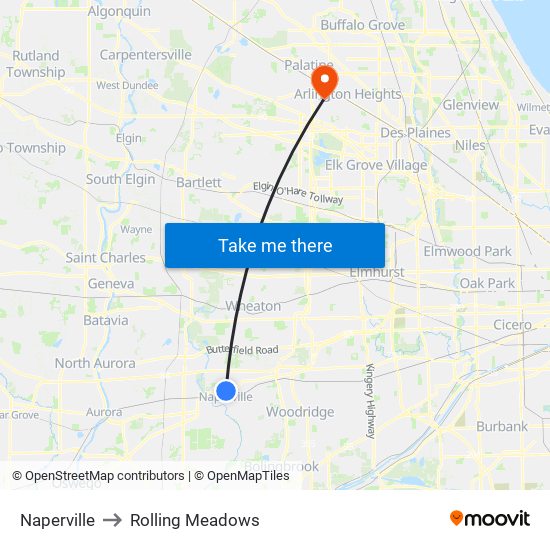 Naperville to Rolling Meadows map