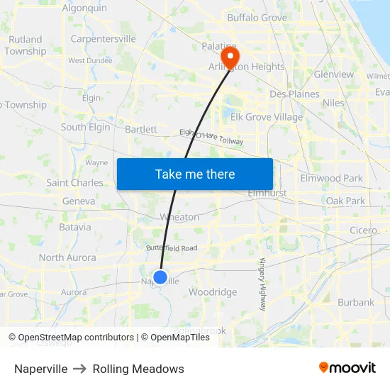 Naperville to Rolling Meadows map