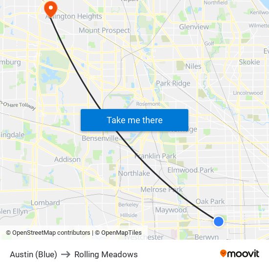 Austin (Blue) to Rolling Meadows map