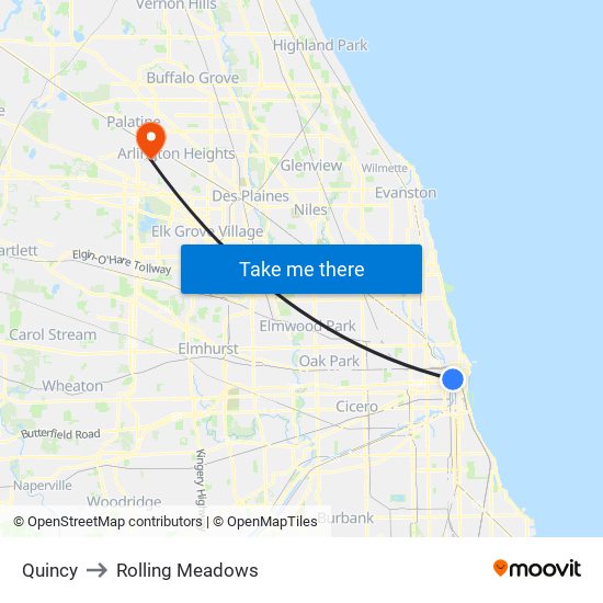 Quincy to Rolling Meadows map