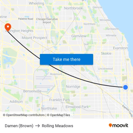 Damen (Brown) to Rolling Meadows map