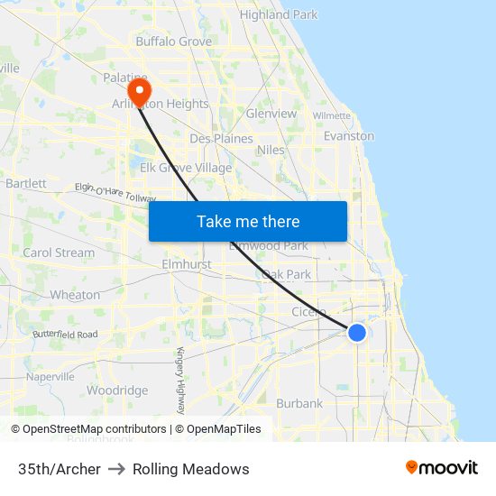 35th/Archer to Rolling Meadows map