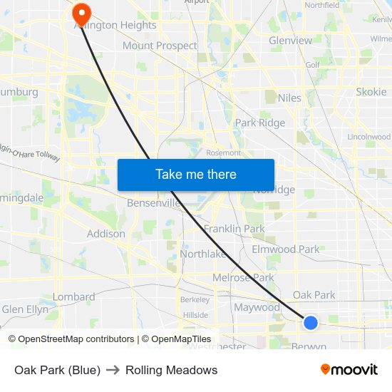 Oak Park (Blue) to Rolling Meadows map