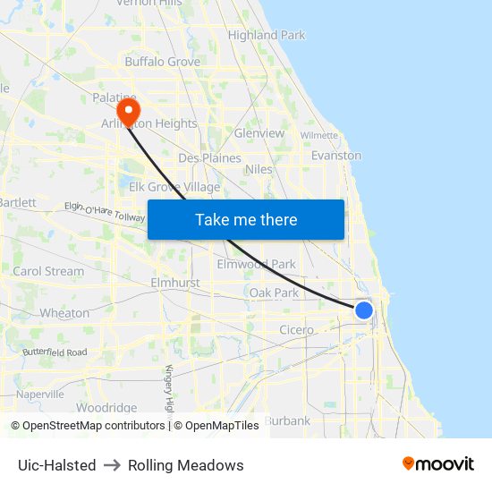 Uic-Halsted to Rolling Meadows map