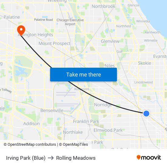 Irving Park (Blue) to Rolling Meadows map