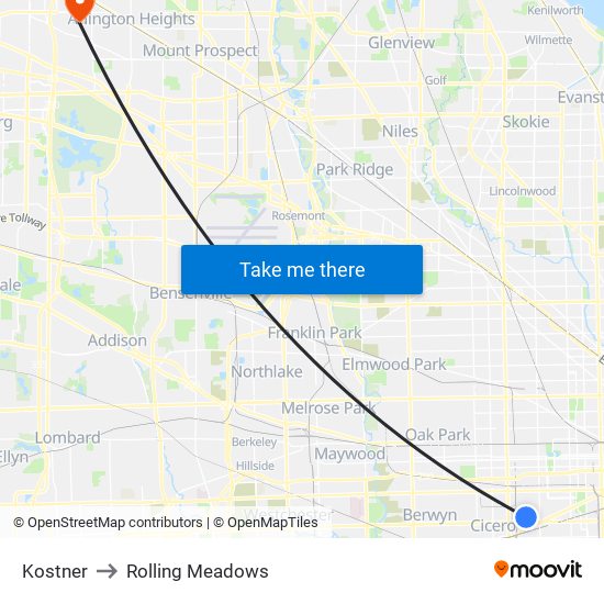 Kostner to Rolling Meadows map