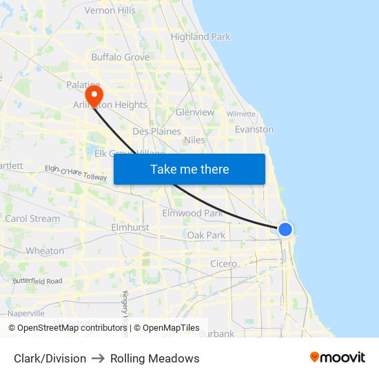 Clark/Division to Rolling Meadows map