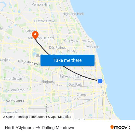 North/Clybourn to Rolling Meadows map