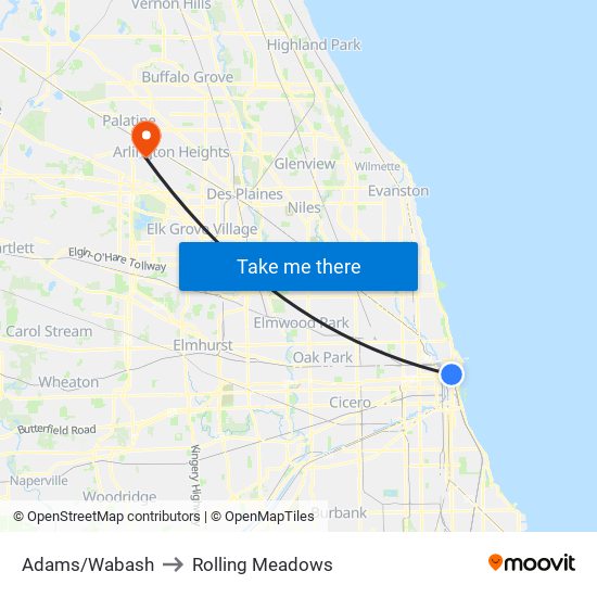 Adams/Wabash to Rolling Meadows map