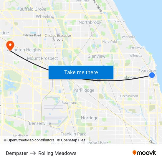 Dempster to Rolling Meadows map