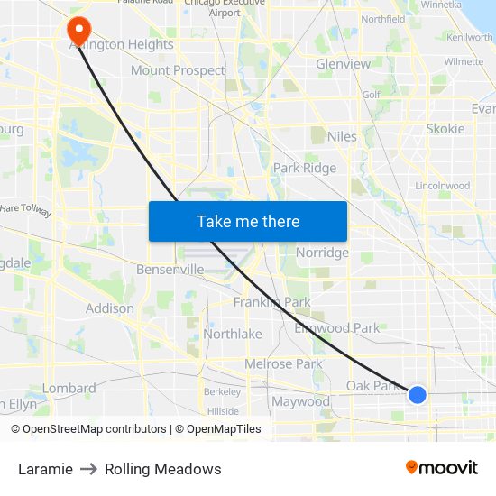 Laramie to Rolling Meadows map