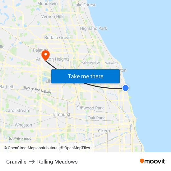 Granville to Rolling Meadows map