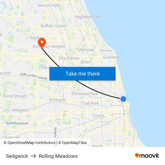 Sedgwick to Rolling Meadows map