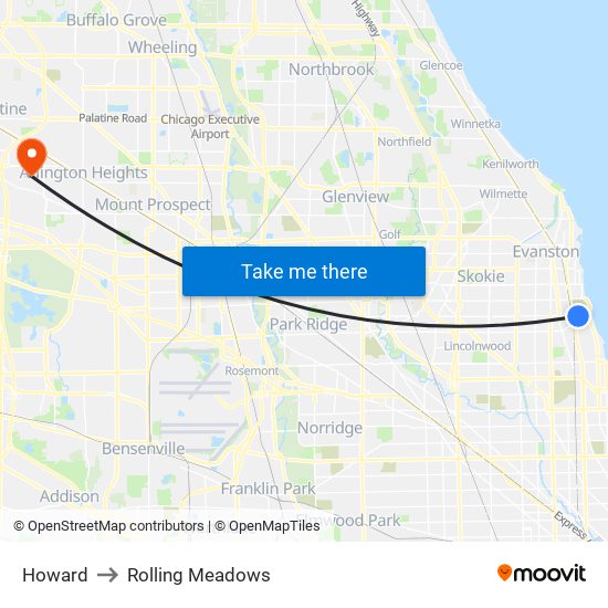 Howard to Rolling Meadows map