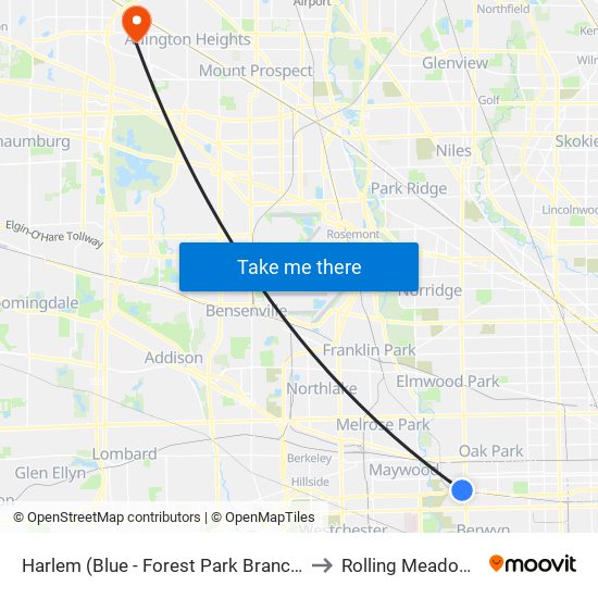 Harlem (Blue - Forest Park Branch) to Rolling Meadows map