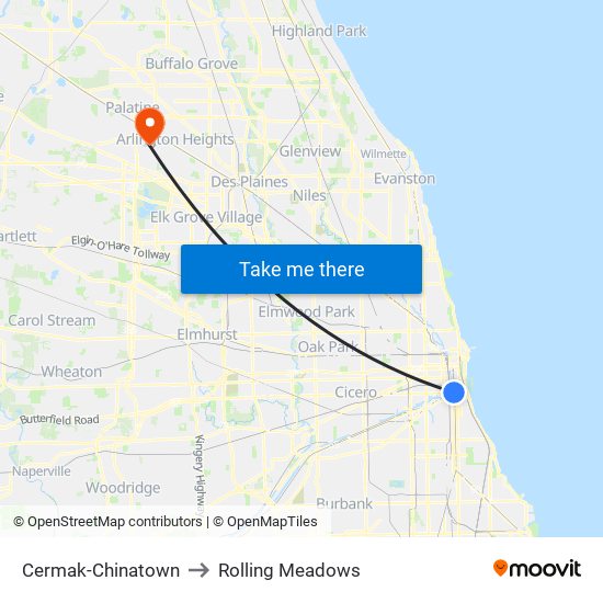 Cermak-Chinatown to Rolling Meadows map