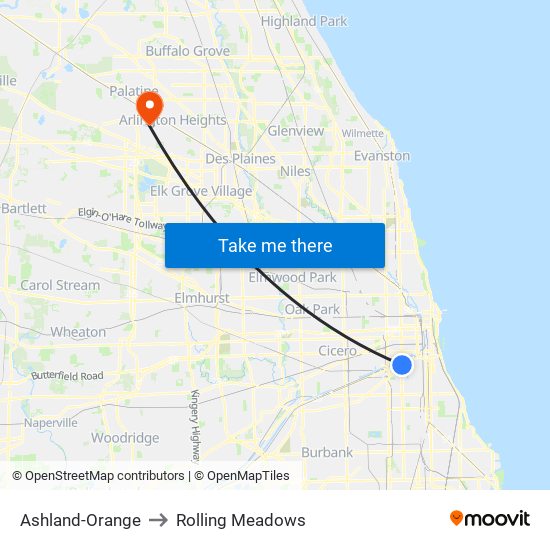 Ashland-Orange to Rolling Meadows map