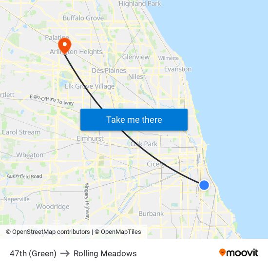 47th (Green) to Rolling Meadows map