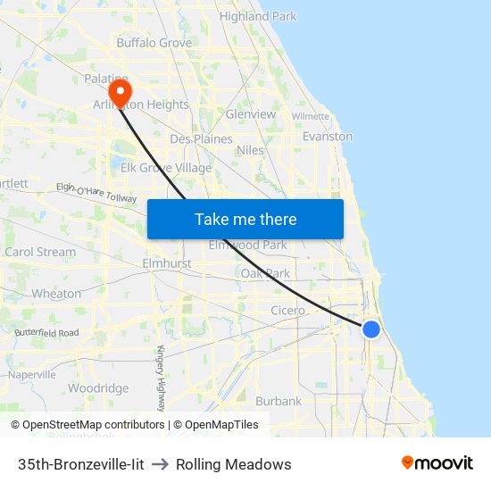 35th-Bronzeville-Iit to Rolling Meadows map