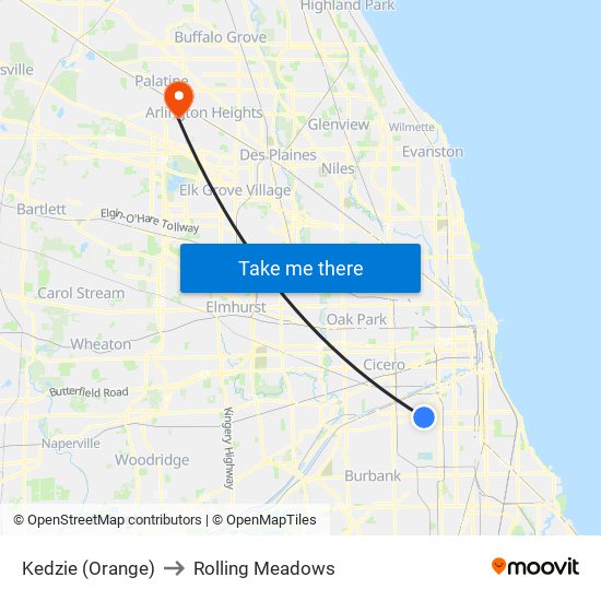 Kedzie (Orange) to Rolling Meadows map