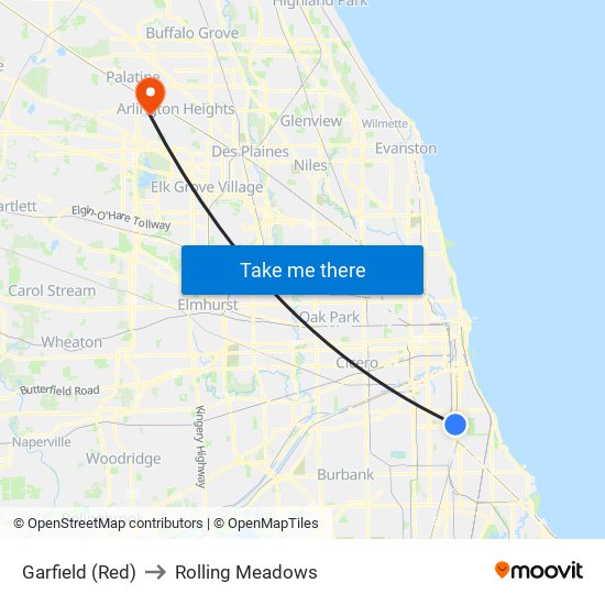 Garfield (Red) to Rolling Meadows map