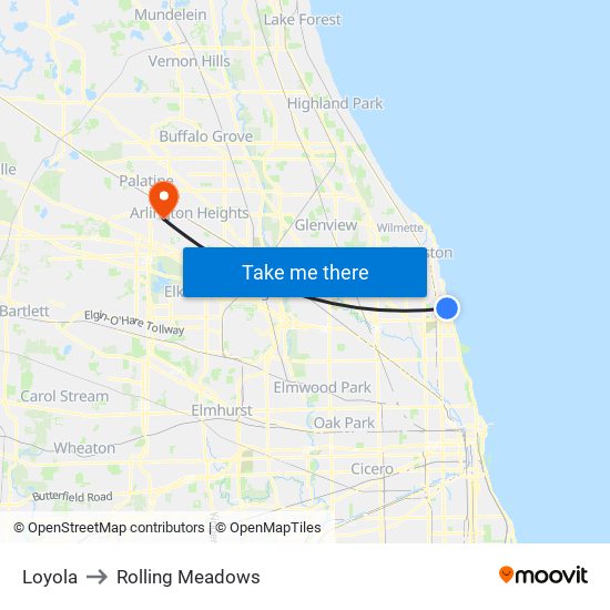 Loyola to Rolling Meadows map