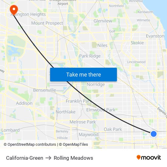 California-Green to Rolling Meadows map