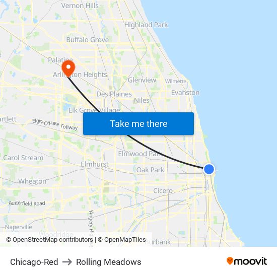 Chicago-Red to Rolling Meadows map