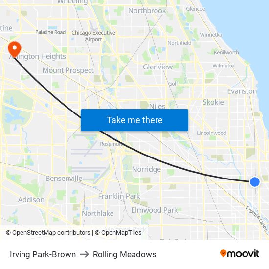 Irving Park-Brown to Rolling Meadows map