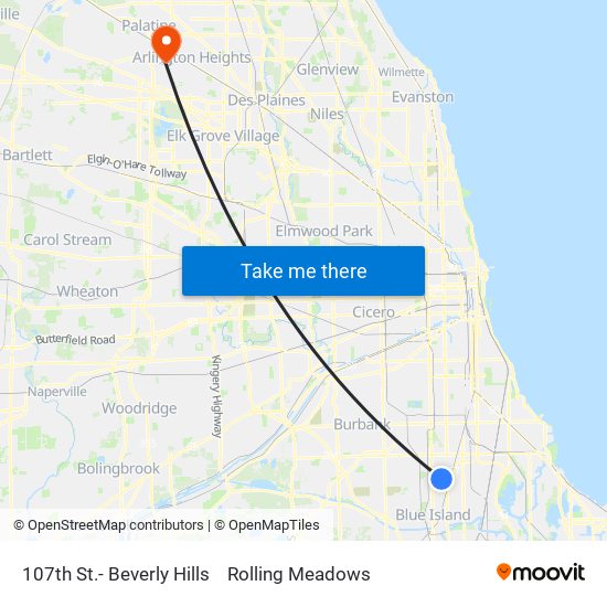 107th St.- Beverly Hills to Rolling Meadows map