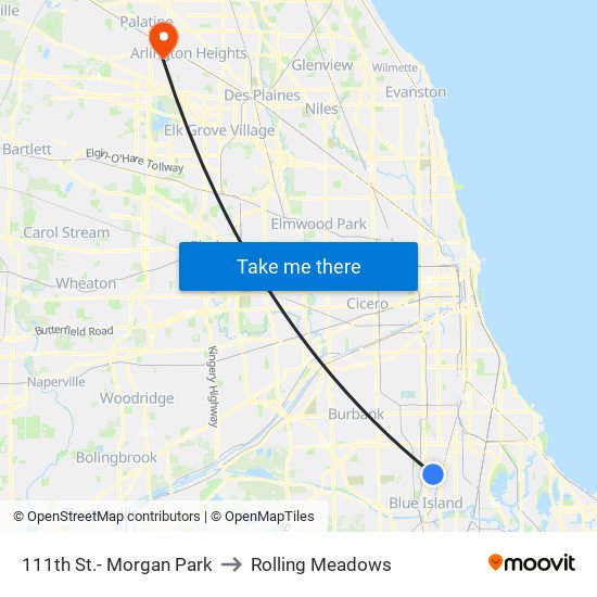 111th St.- Morgan Park to Rolling Meadows map