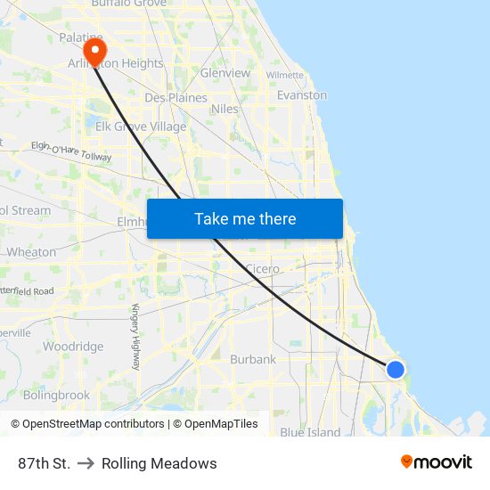 87th St. to Rolling Meadows map