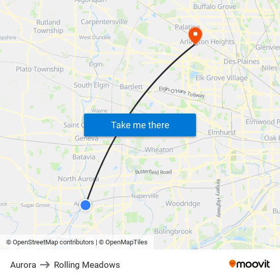 Aurora to Rolling Meadows map