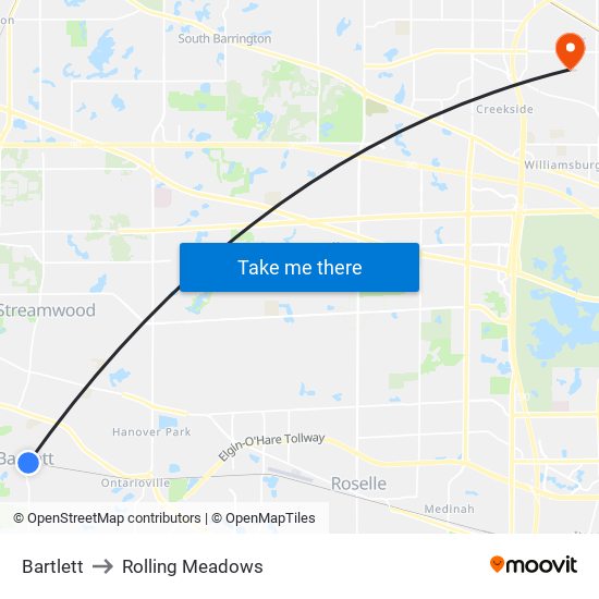 Bartlett to Rolling Meadows map