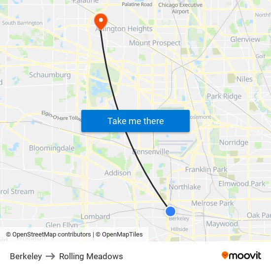 Berkeley to Rolling Meadows map