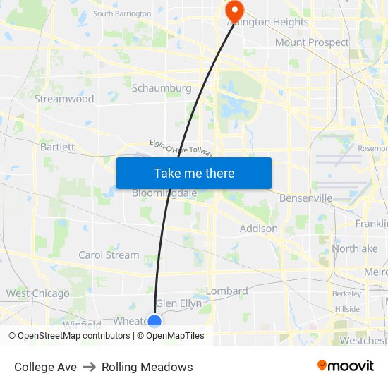 College Ave to Rolling Meadows map