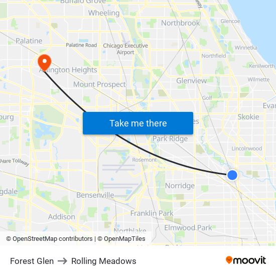 Forest Glen to Rolling Meadows map