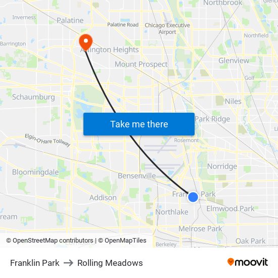 Franklin Park to Rolling Meadows map