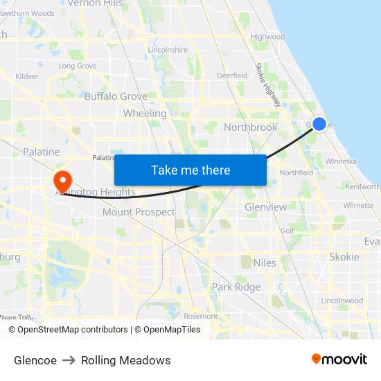 Glencoe to Rolling Meadows map