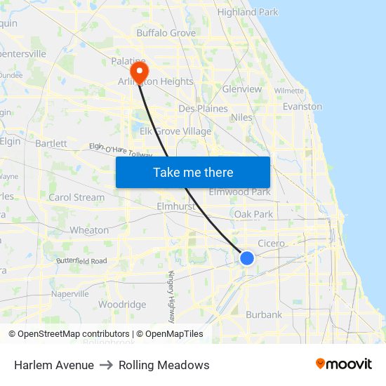 Harlem Avenue to Rolling Meadows map