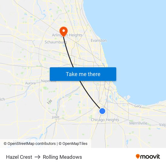 Hazel Crest to Rolling Meadows map