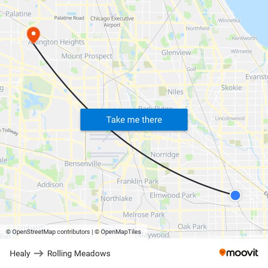 Healy to Rolling Meadows map