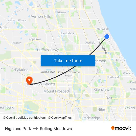 Highland Park to Rolling Meadows map