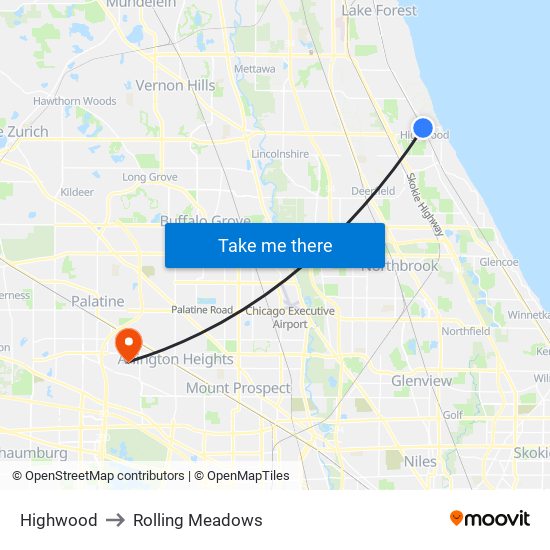 Highwood to Rolling Meadows map