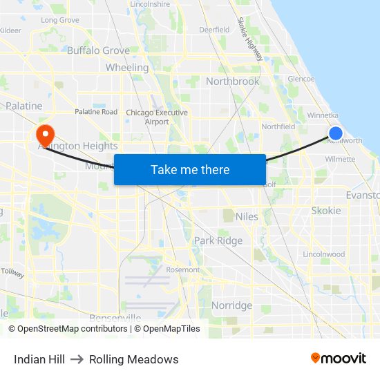 Indian Hill to Rolling Meadows map