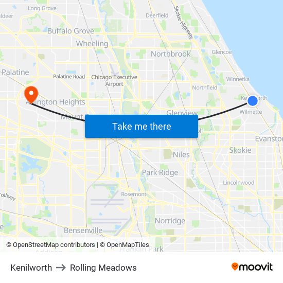 Kenilworth to Rolling Meadows map