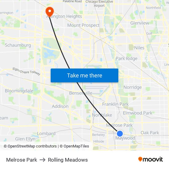 Melrose Park to Rolling Meadows map