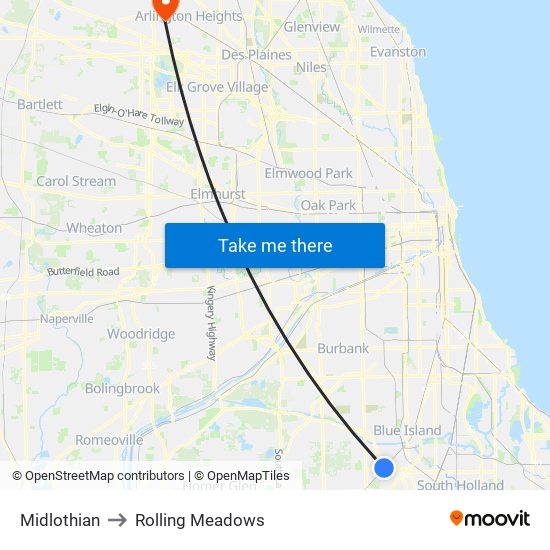 Midlothian to Rolling Meadows map