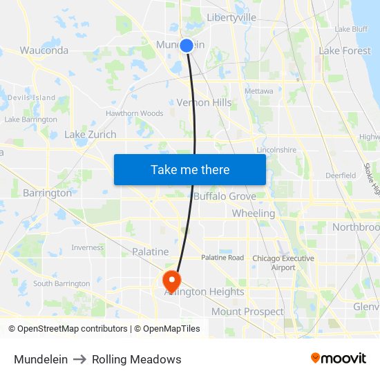 Mundelein to Rolling Meadows map