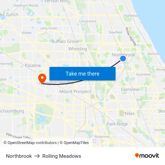 Northbrook to Rolling Meadows map